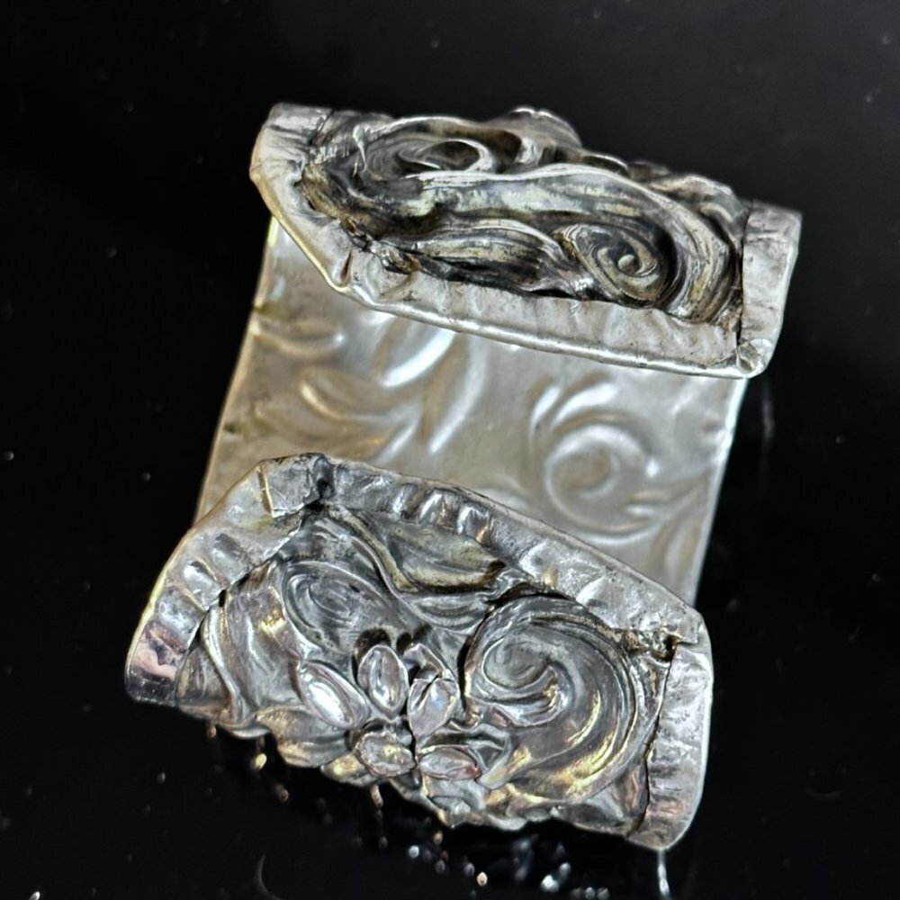 Art Nouveau Sterling Silver 925 Cuff Bracelet Lady Face Floral Alphonse Mucha - Picture 8 of 9